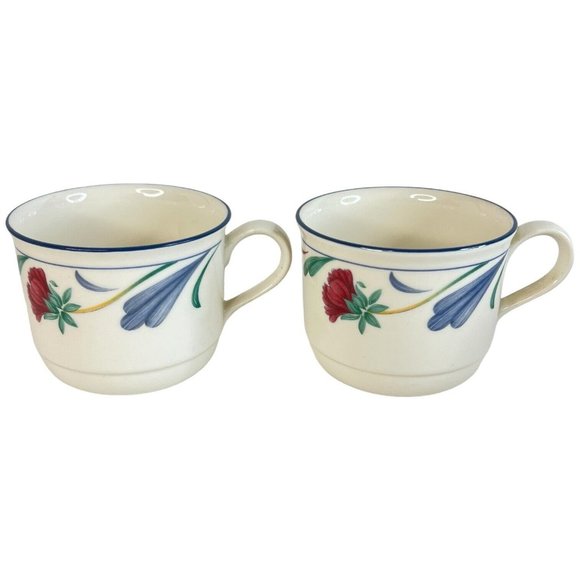 4 Lenox Chinastone Poppies on Blue Flat Cups Mugs Coffee Cup Set Vintage Lot USA - Picture 2 of 12